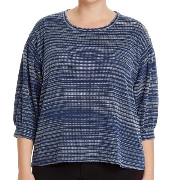 Cupio Tops - Cupio Blush Stretch Striped Pouf Sleeve Round Neck Top 1X (1123)
